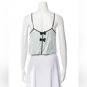 Morgan Lane light blue silky crop top with black bows